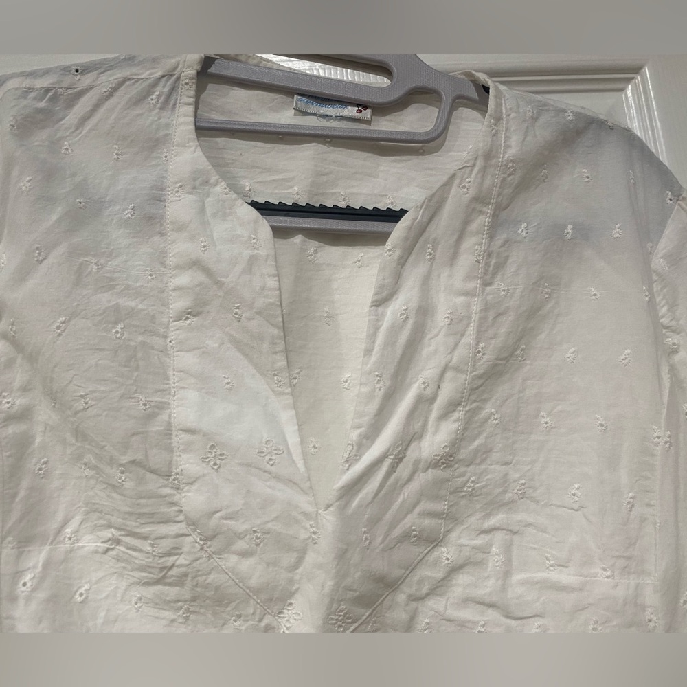 Shoshana Swimwear White Eyelet Tunic 100% Cotton Dress SzL -runs Small - Picture 7 of 9